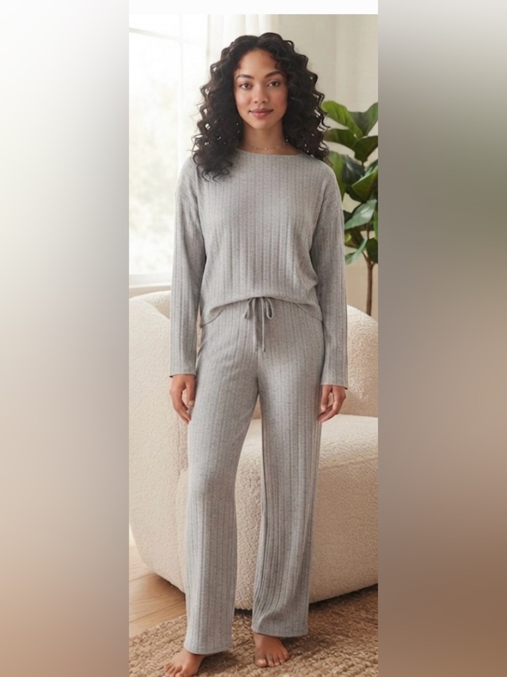 BP Gray Ribbed Pajama Set